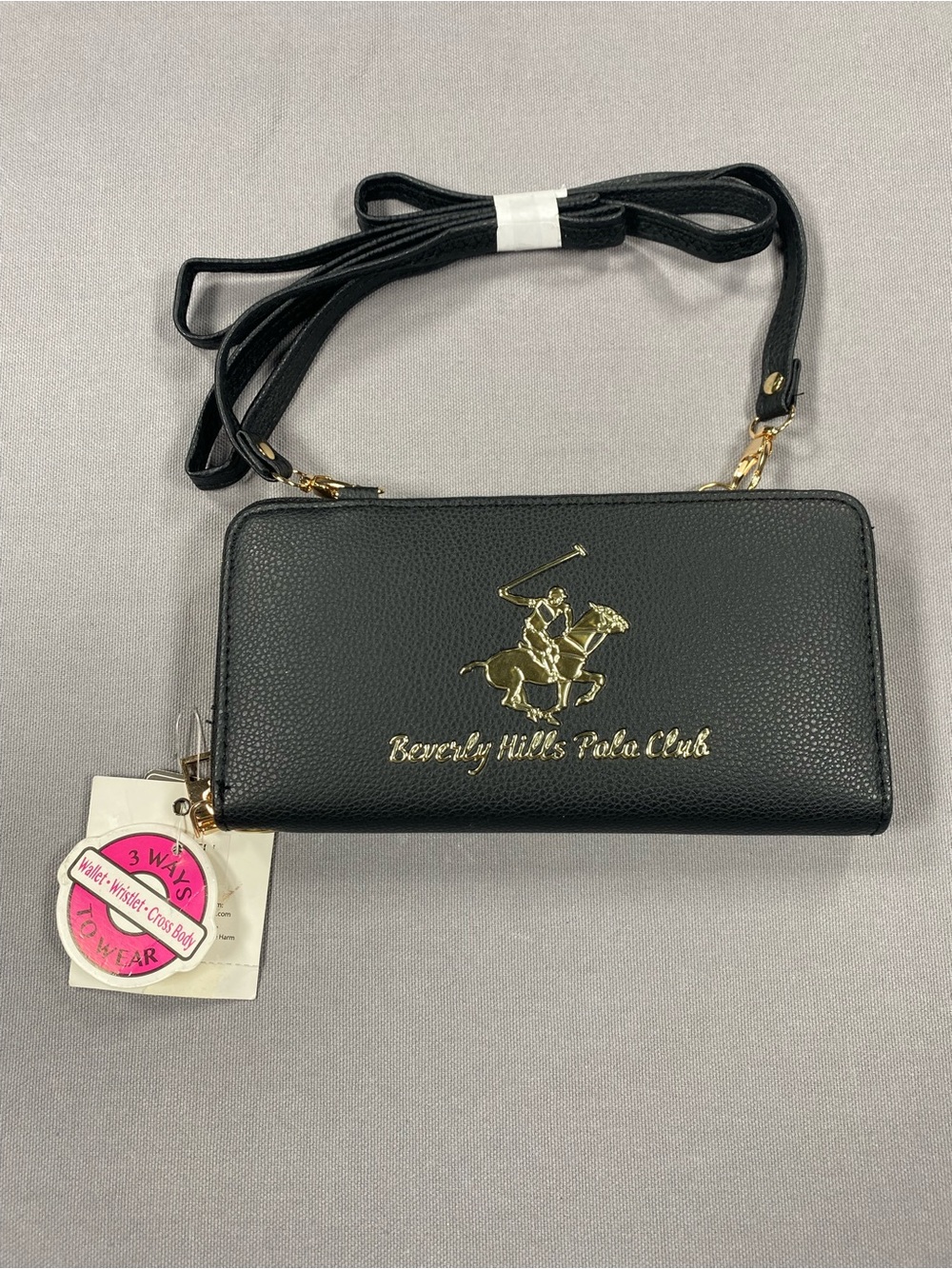 Beverly Hills Polo Club Black Crossbody Wallet with Gold Logo